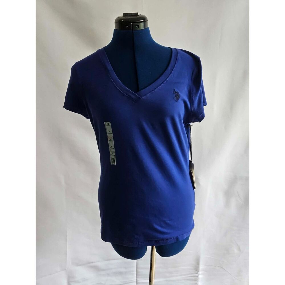 NWT U.S. Polo Assn. Women’s M Royal Blue V-Neck Top 95% Cotton Luxury Feel